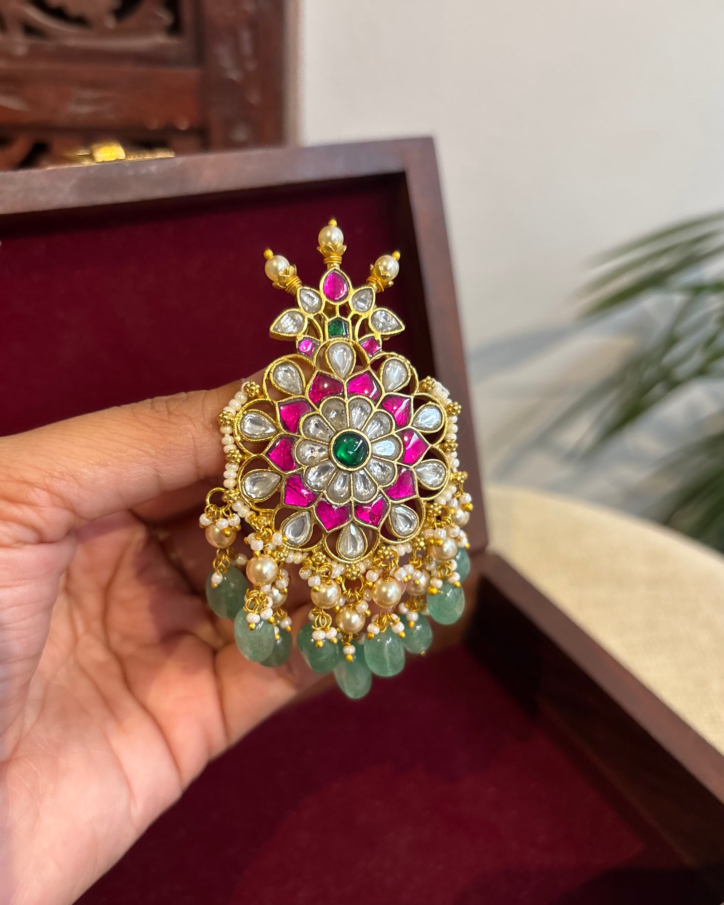 Multicolor Handcrafted Jadau Kundan Floral Hair Pin | HA280