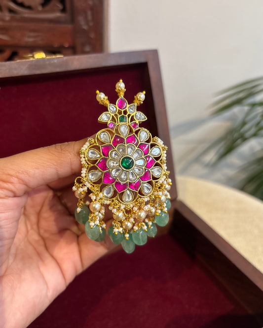 Multicolor Handcrafted Jadau Kundan Floral Hair Pin | HA280