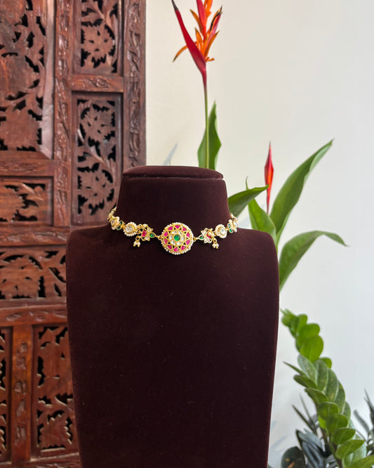 Multi-Color Floral Kundan Choker | Handmade Gold Plated | NC175