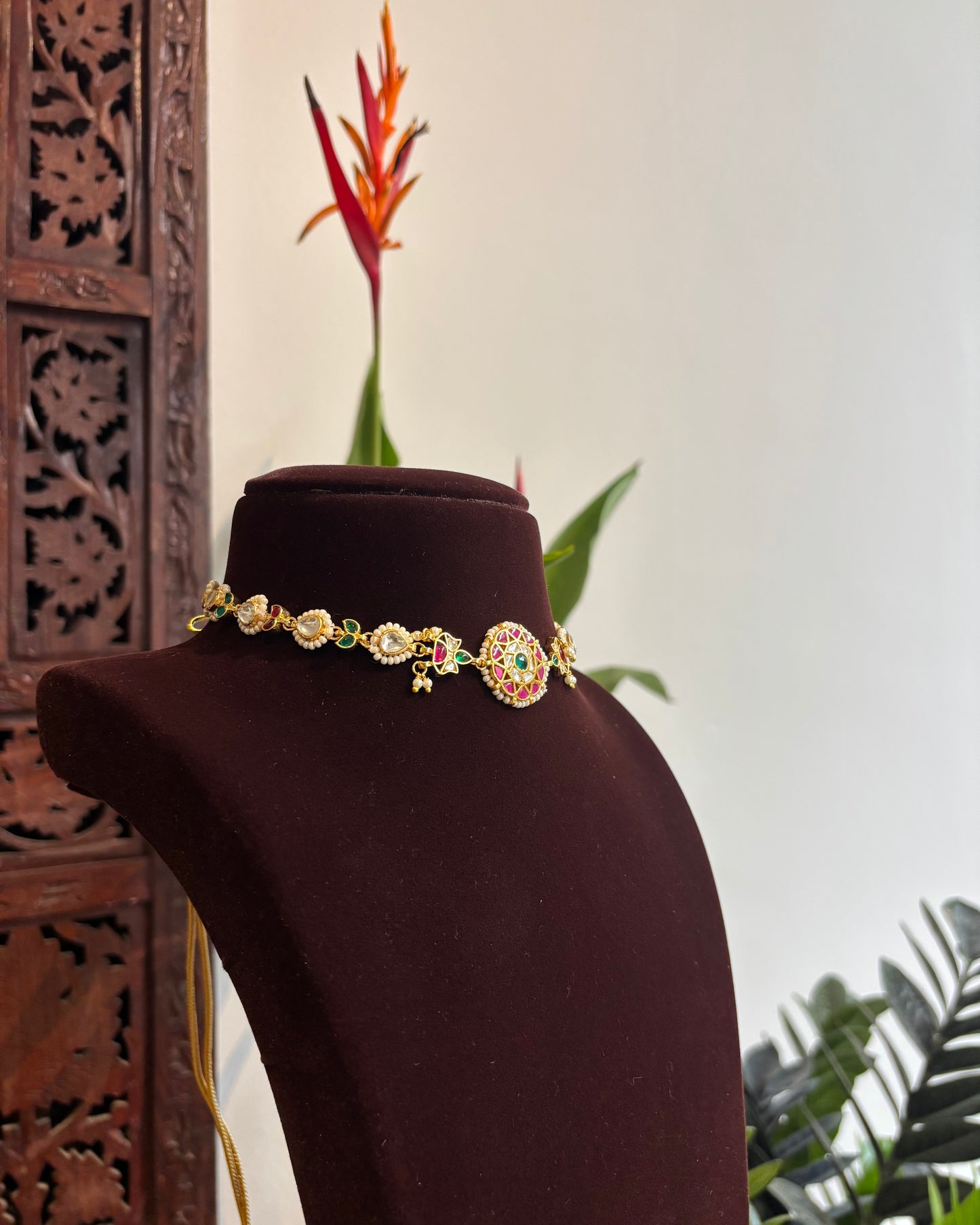 Multi-Color Floral Kundan Choker | Handmade Gold Plated | NC175