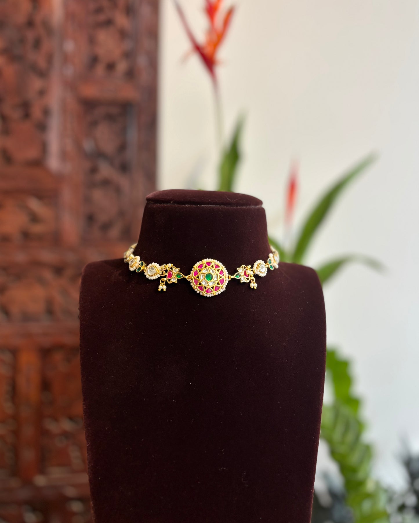 Multi-Color Floral Kundan Choker | Handmade Gold Plated | NC175