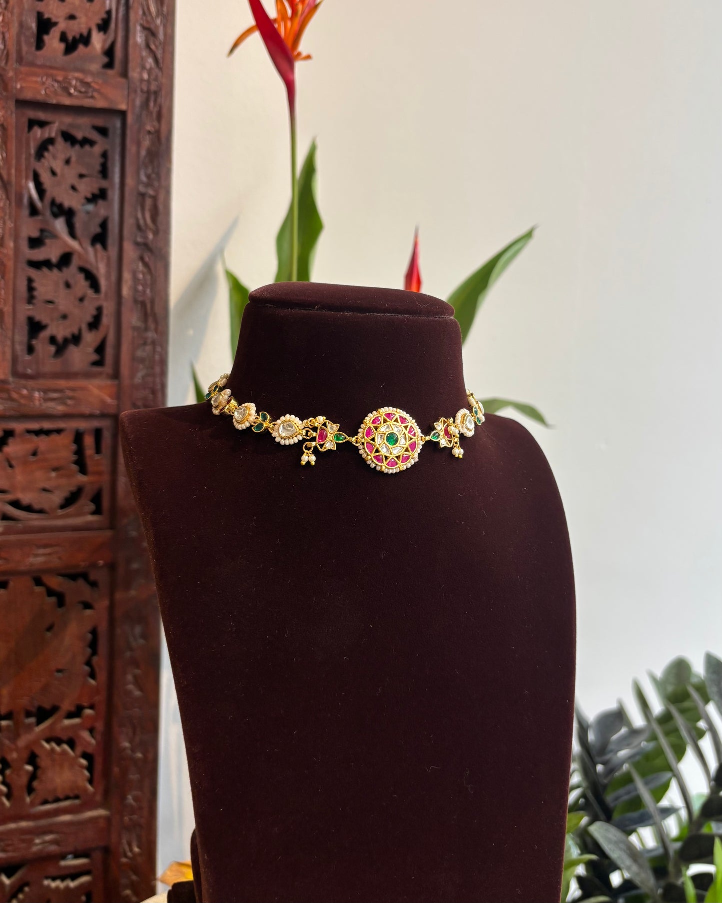 Multi-Color Floral Kundan Choker | Handmade Gold Plated | NC175