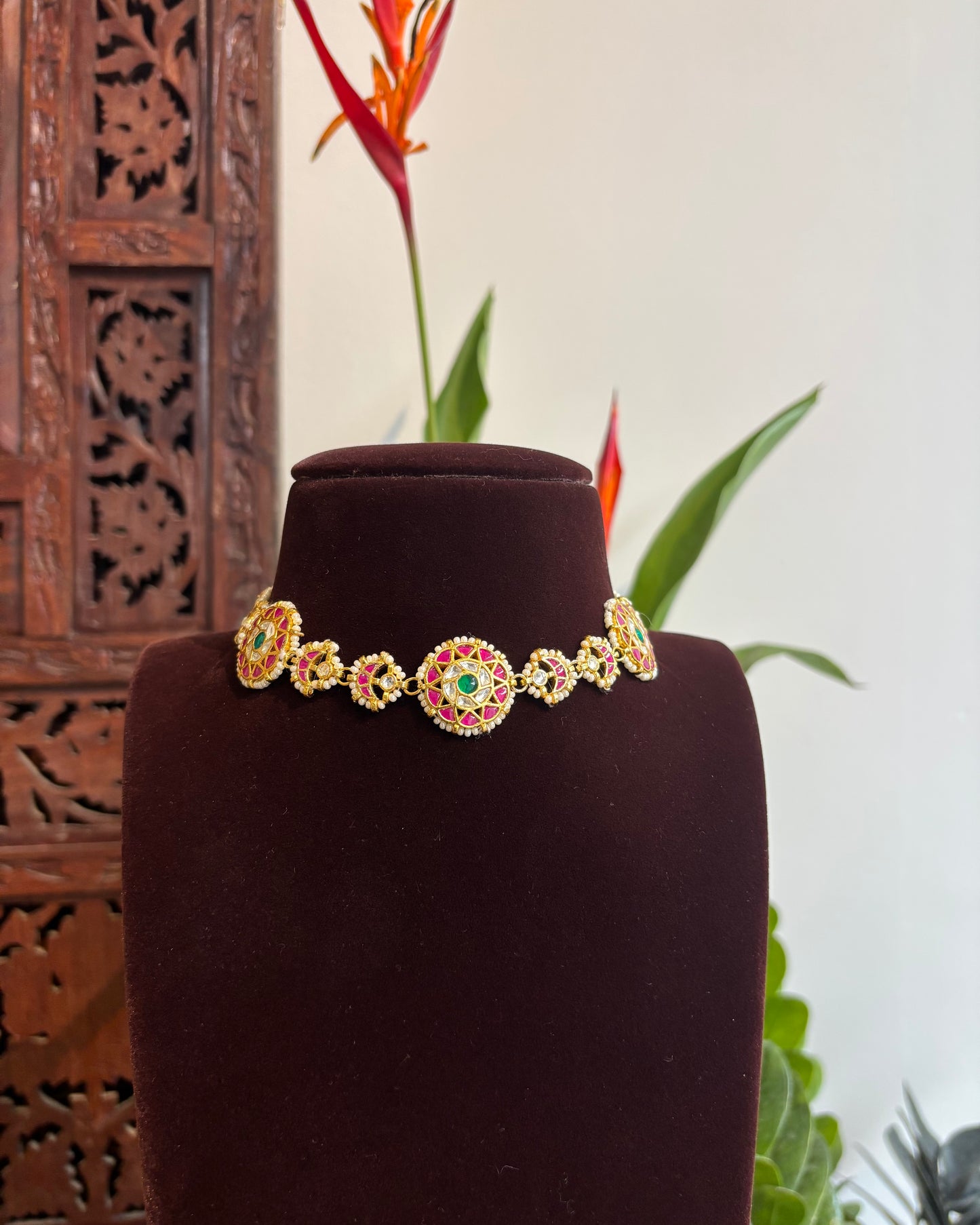 Statement White Floral Kundan Choker | Handmade Gold Plated | NC181