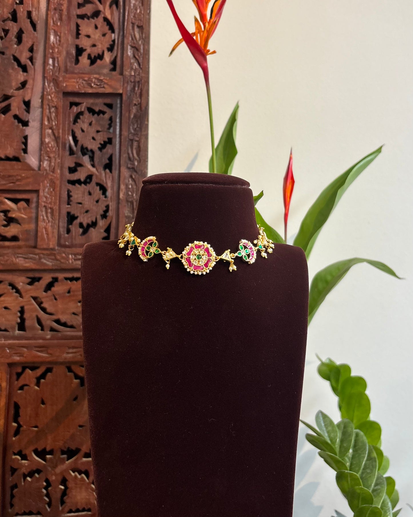 Multi-Color Floral Kundan Choker | Handmade Gold Plated | NC177