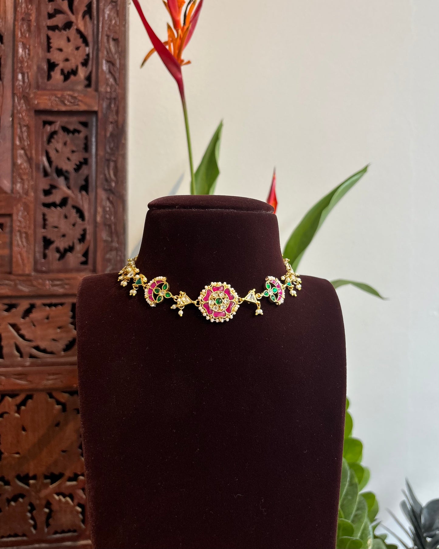 Multi-Color Floral Kundan Choker | Handmade Gold Plated | NC177