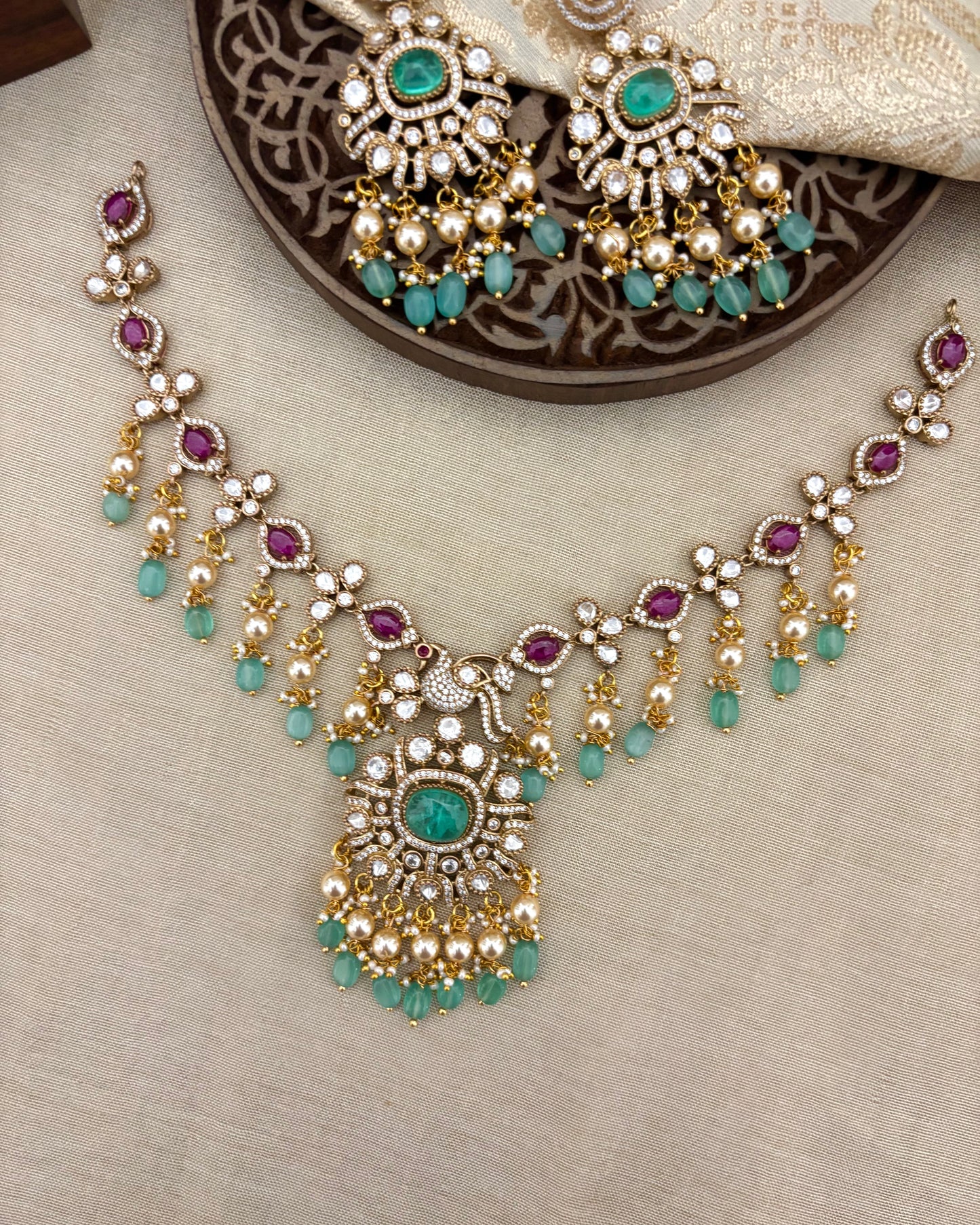 Victorian Pearls Necklace with Earrings | NC118