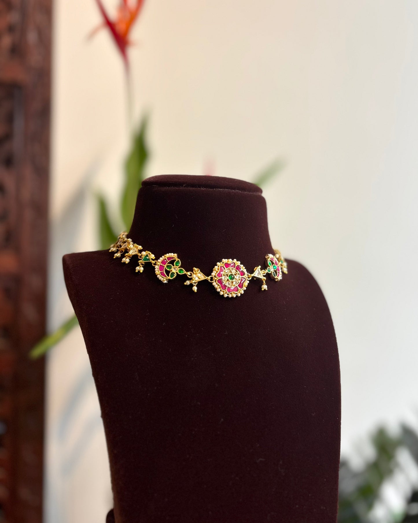 Multi-Color Floral Kundan Choker | Handmade Gold Plated | NC177