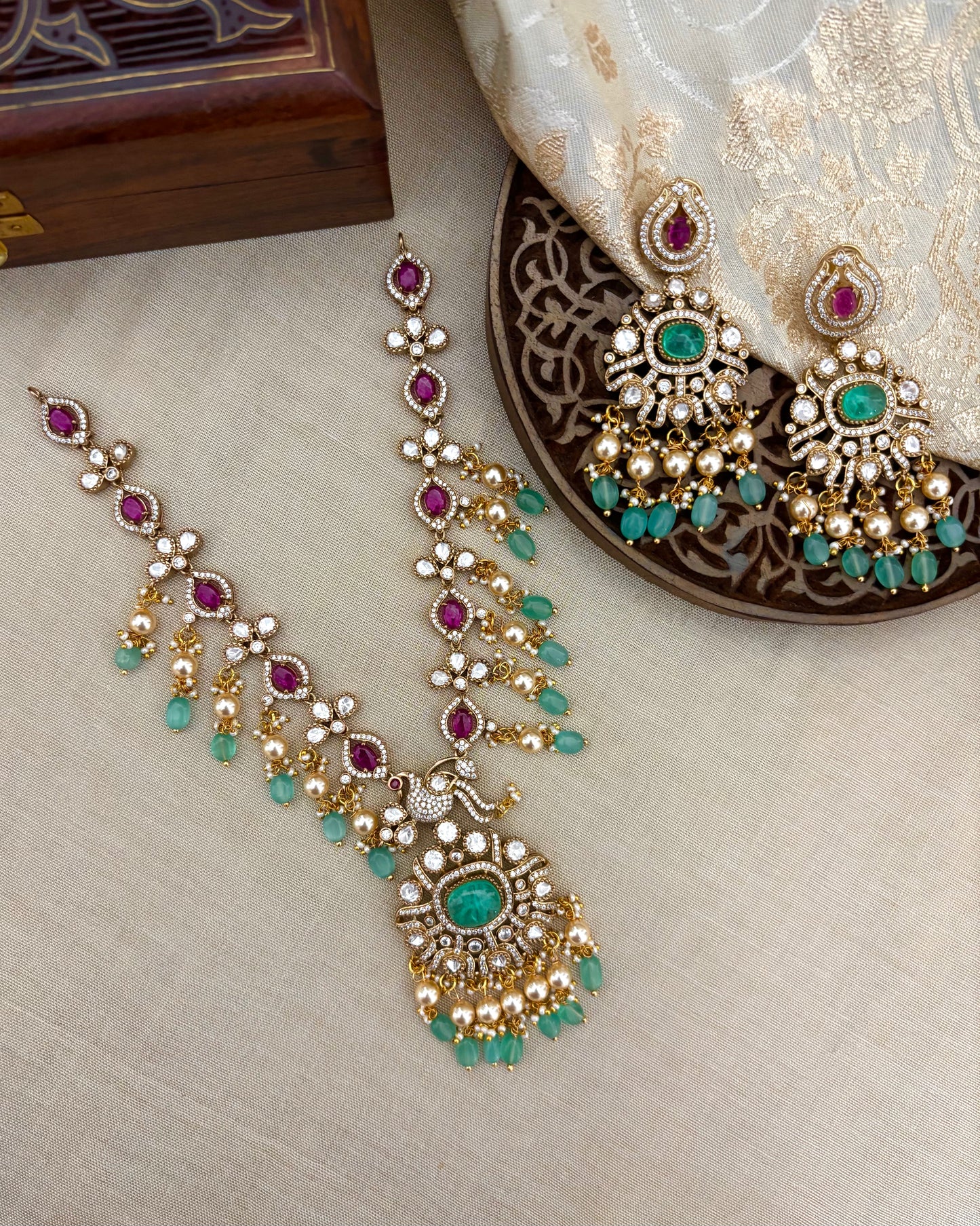 Victorian Pearls Necklace with Earrings | NC118