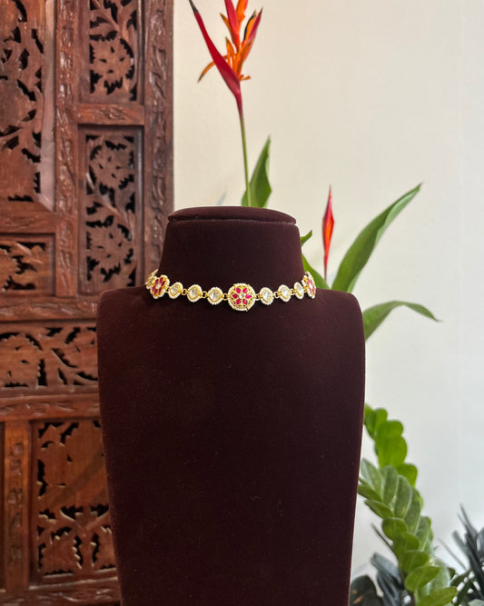 White and Pink Minimal Floral Kundan Choker | Handmade Gold Plated | NC178