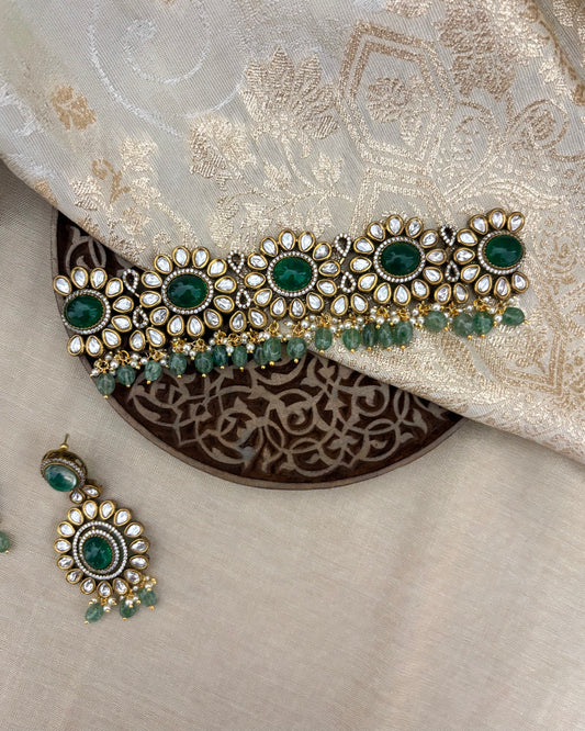 Floral Moissanite Bridal Choker with Earrings – Statement Jewellery | NC117