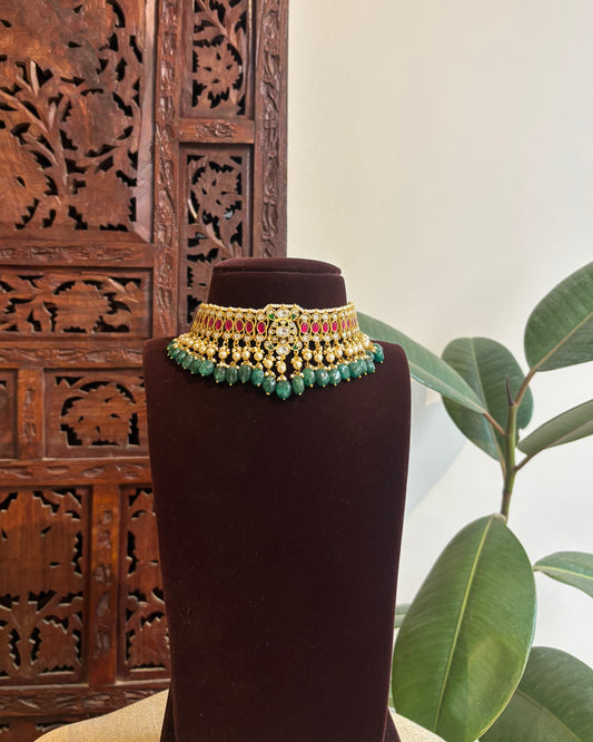 Multicolor Jadau Kundan Choker Necklace with Floral Center Pendant  | NC319