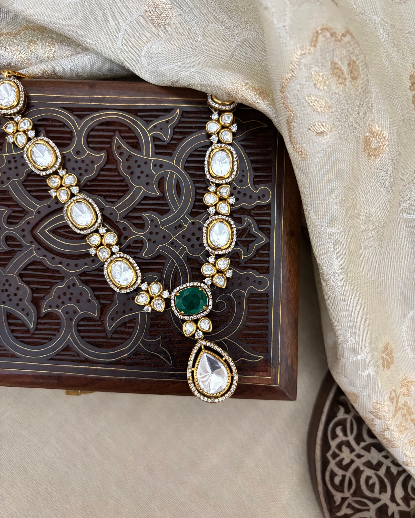Minimal Mossanite Necklace Set with Green Stone Accent | NC116