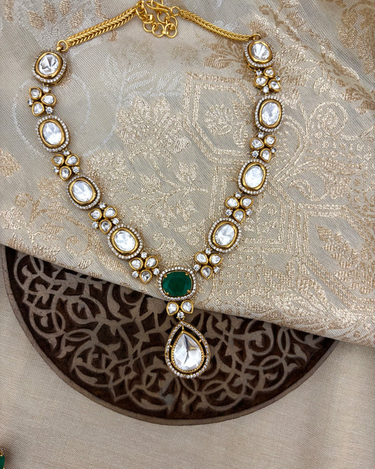 Minimal Mossanite Necklace Set with Green Stone Accent | NC116