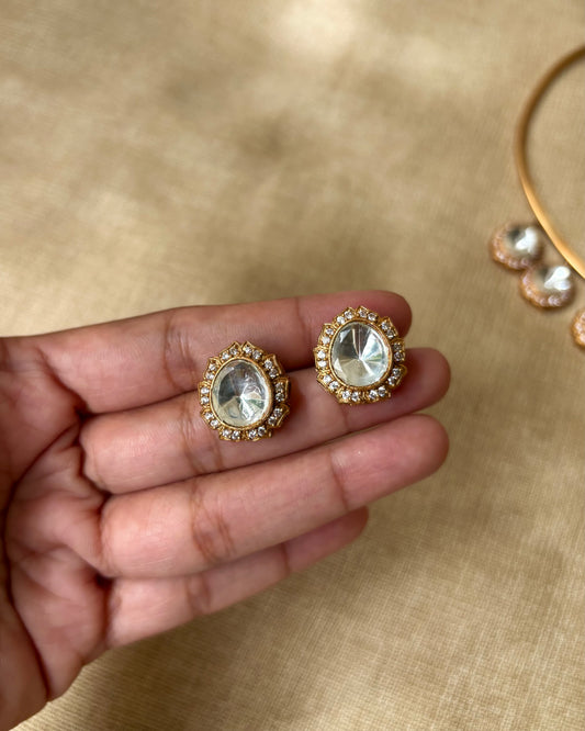 Floral Kanti Necklace Set with Moissanite Drop Accents and Matching Studs | NC059