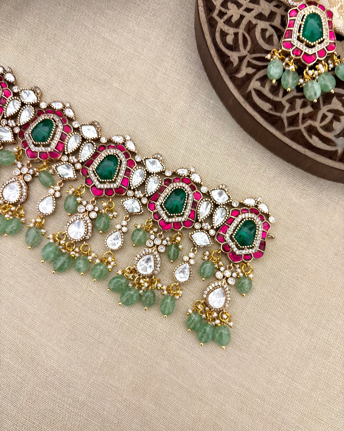Moissanite Bridal Choker with Earrings – Statement Jewellery | NC114