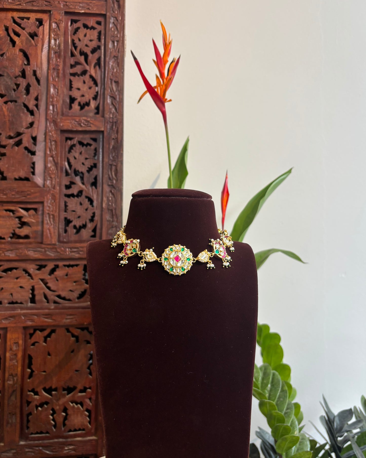 Multi-Color Floral Kundan Choker | Handmade Gold Plated | NC180