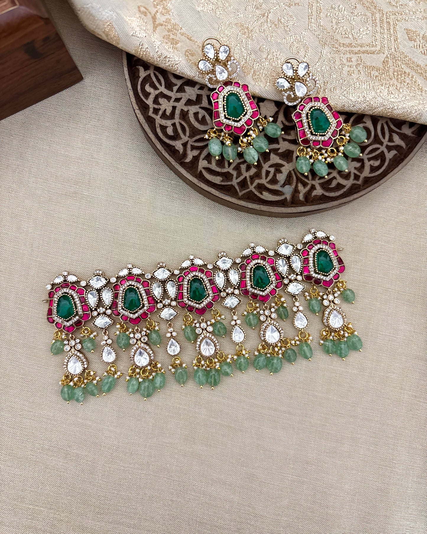 Moissanite Bridal Choker with Earrings – Statement Jewellery | NC114