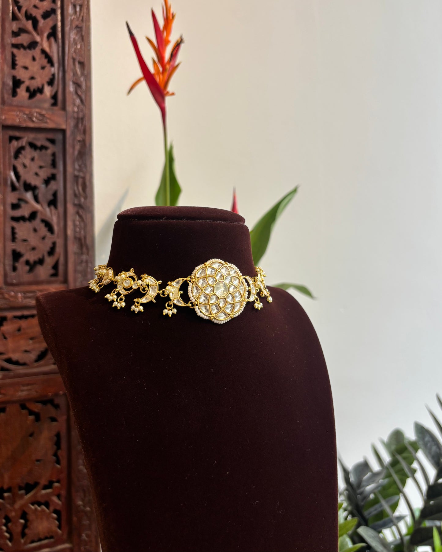 Statement White Floral Kundan Choker | Handmade Gold Plated | NC176