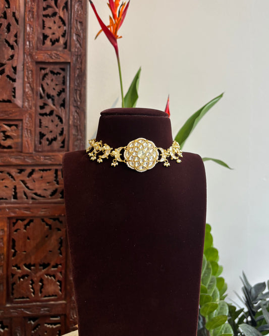 Statement White Floral Kundan Choker | Handmade Gold Plated | NC176