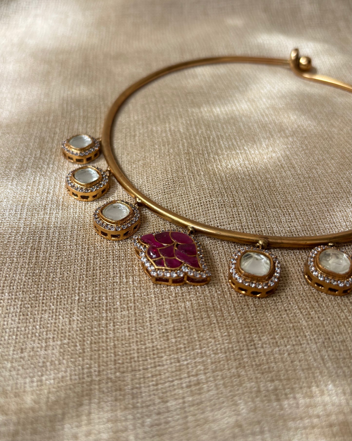 Floral Kanti Necklace Set with Moissanite Drop Accents and Matching Studs | NC043
