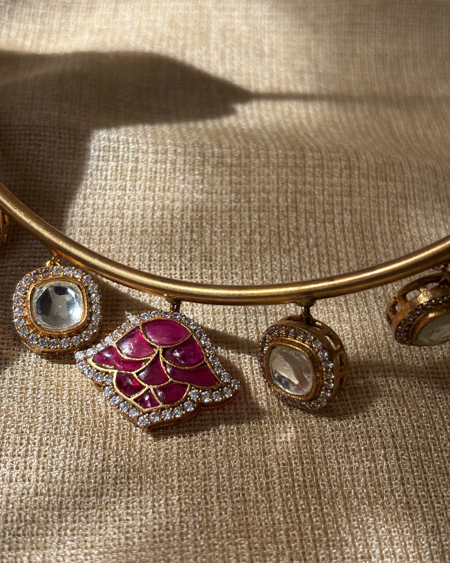 Floral Kanti Necklace Set with Moissanite Drop Accents and Matching Studs | NC043
