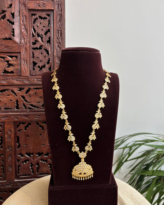 Vintage Impon Peacock Necklace Set with Matching Earrings – White | NC391