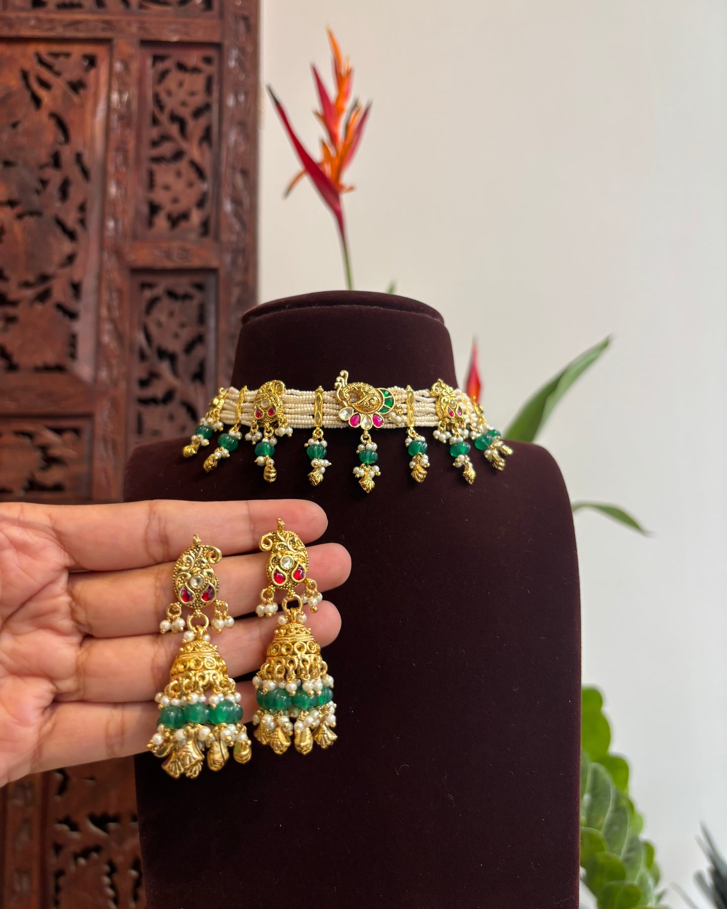 Festive Pearl Kundan Choker set with Charms – Traditional Handcrafted Jewellery| NC188