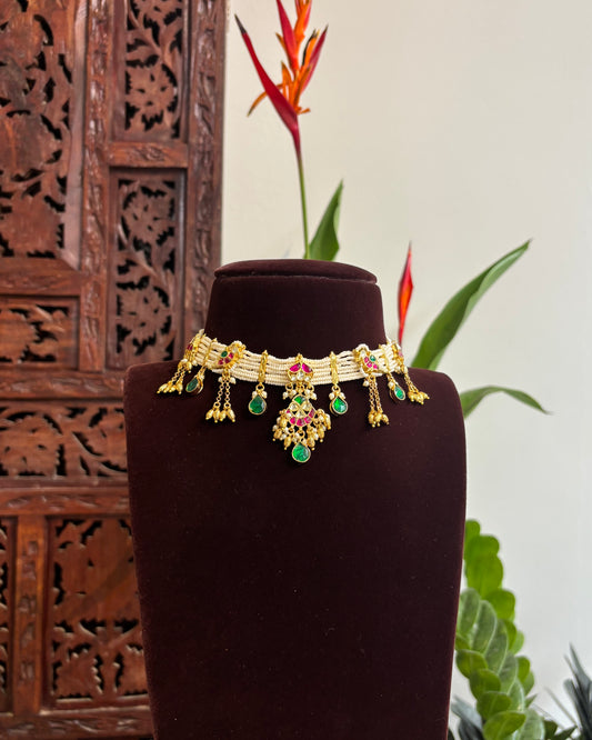 Festive Pearl Kundan Choker set with Charms – Traditional Handcrafted Jewellery| NC186