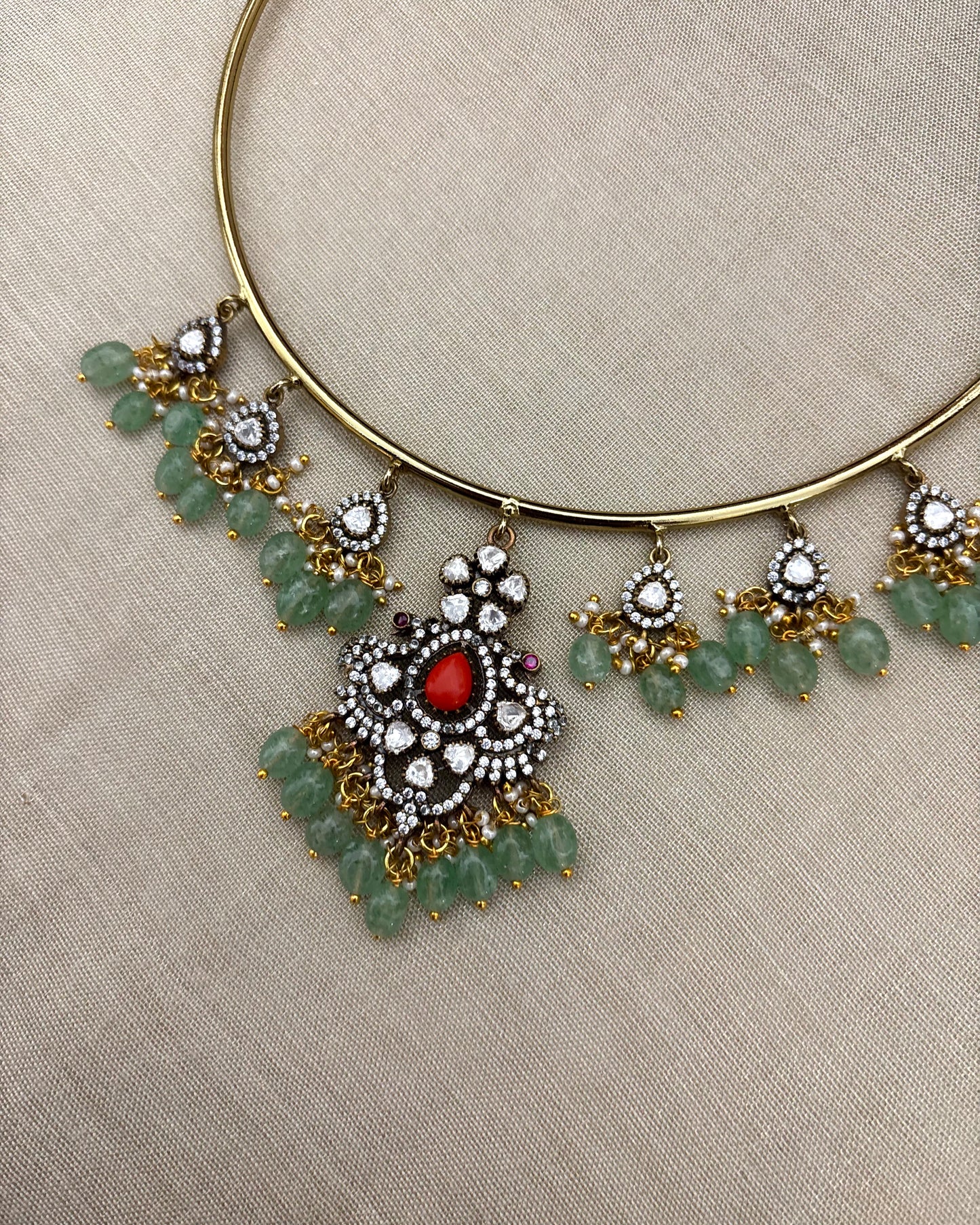 Peacock Kanti Necklace Set with Moissanite Drop Accents and Matching Earrings | NC107