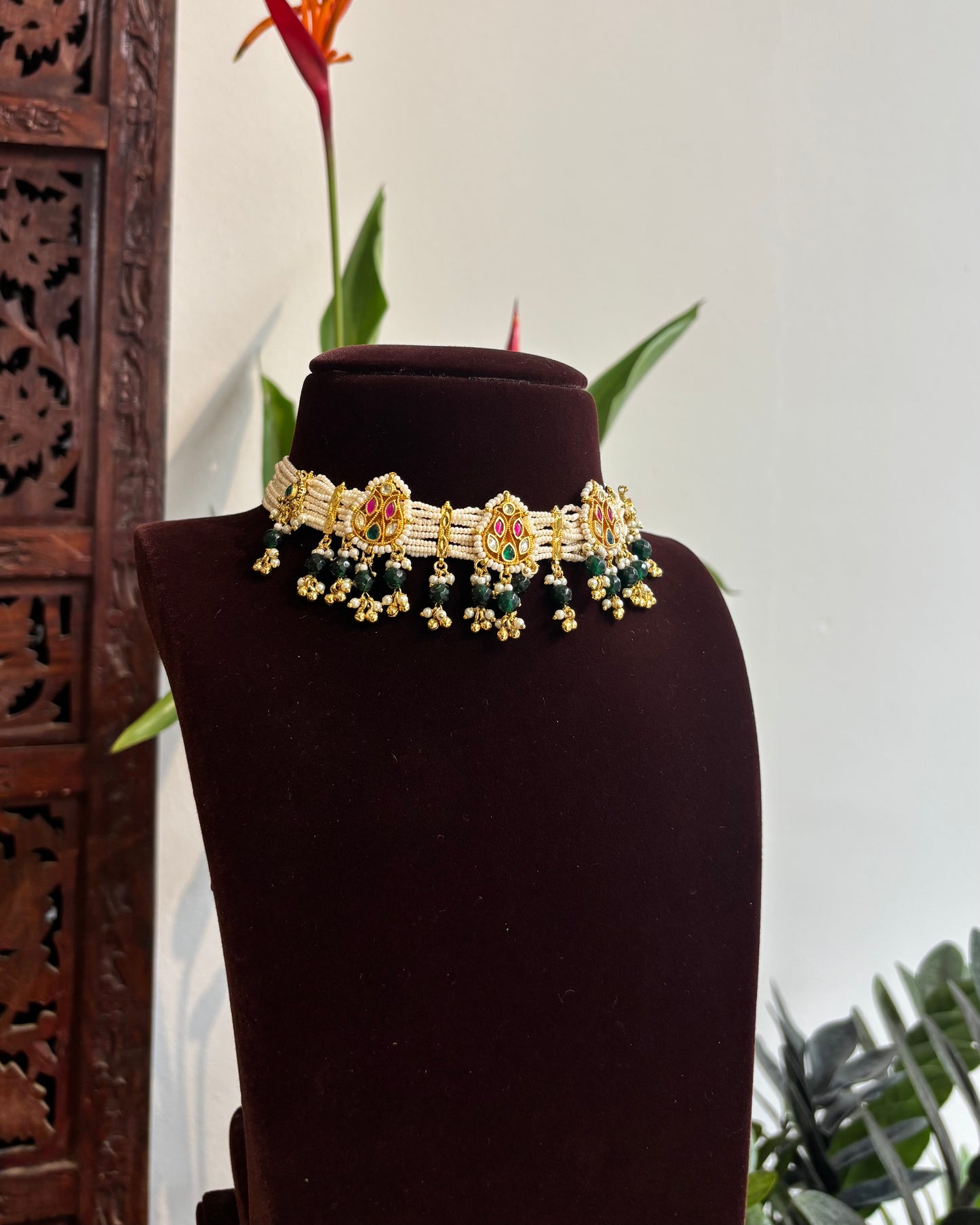 Festive Pearl Kundan Choker set with Charms – Traditional Handcrafted Jewellery| NC189