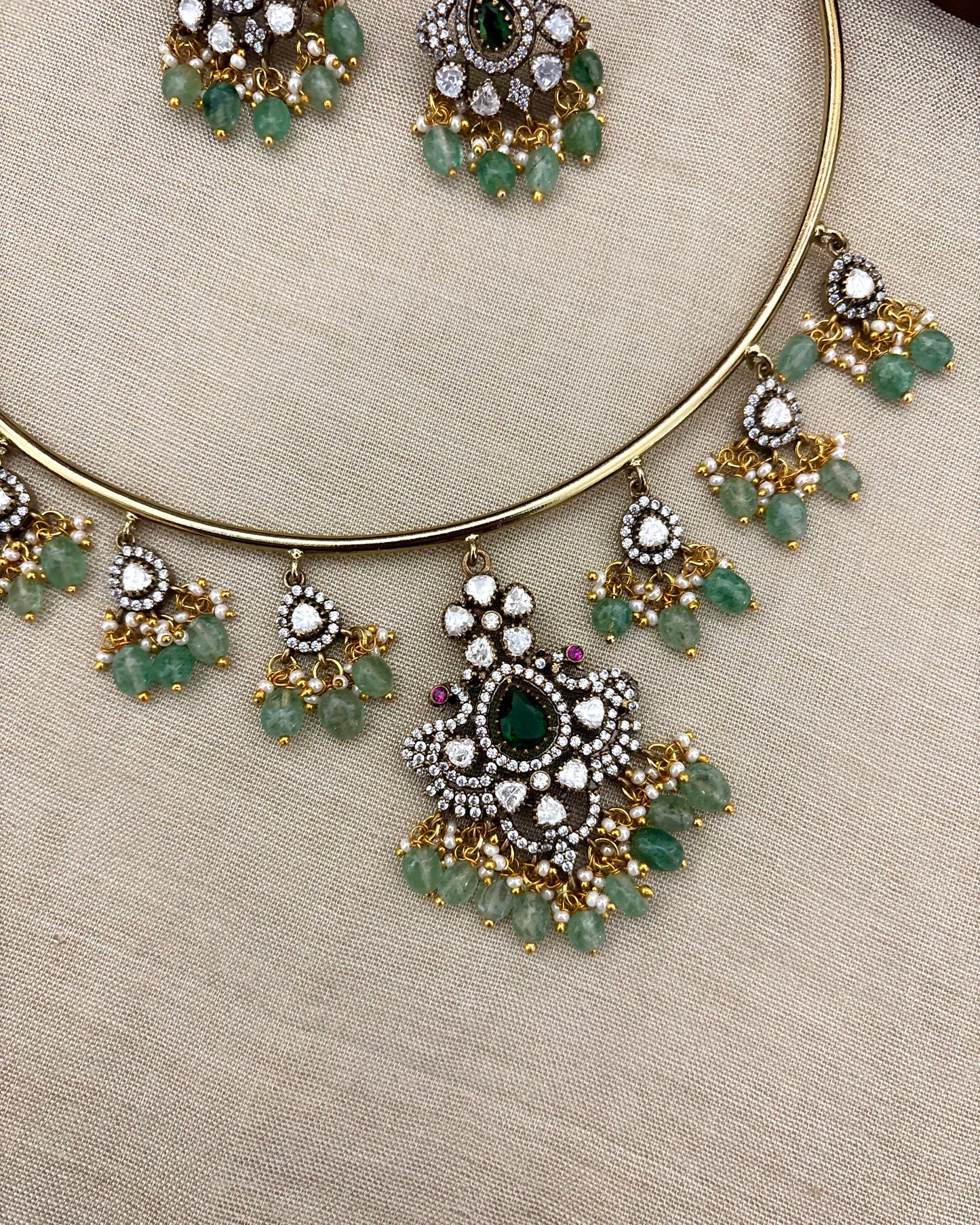 Peacock Kanti Necklace Set with Moissanite Drop Accents and Matching Earrings | NC108