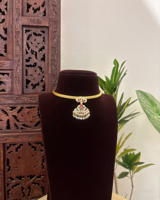 Floral Motif Impon Pendant Attigai Necklace – Multi Colour | NC593