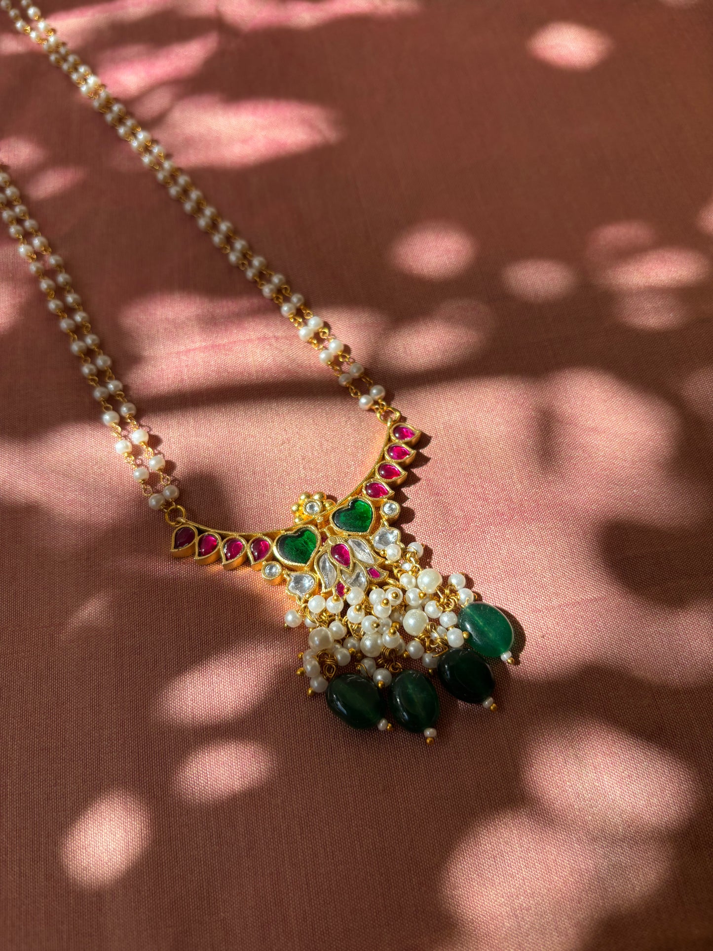 Lotus Bloom Pendant – Jadau Kundan & Pearl Chain | NC039