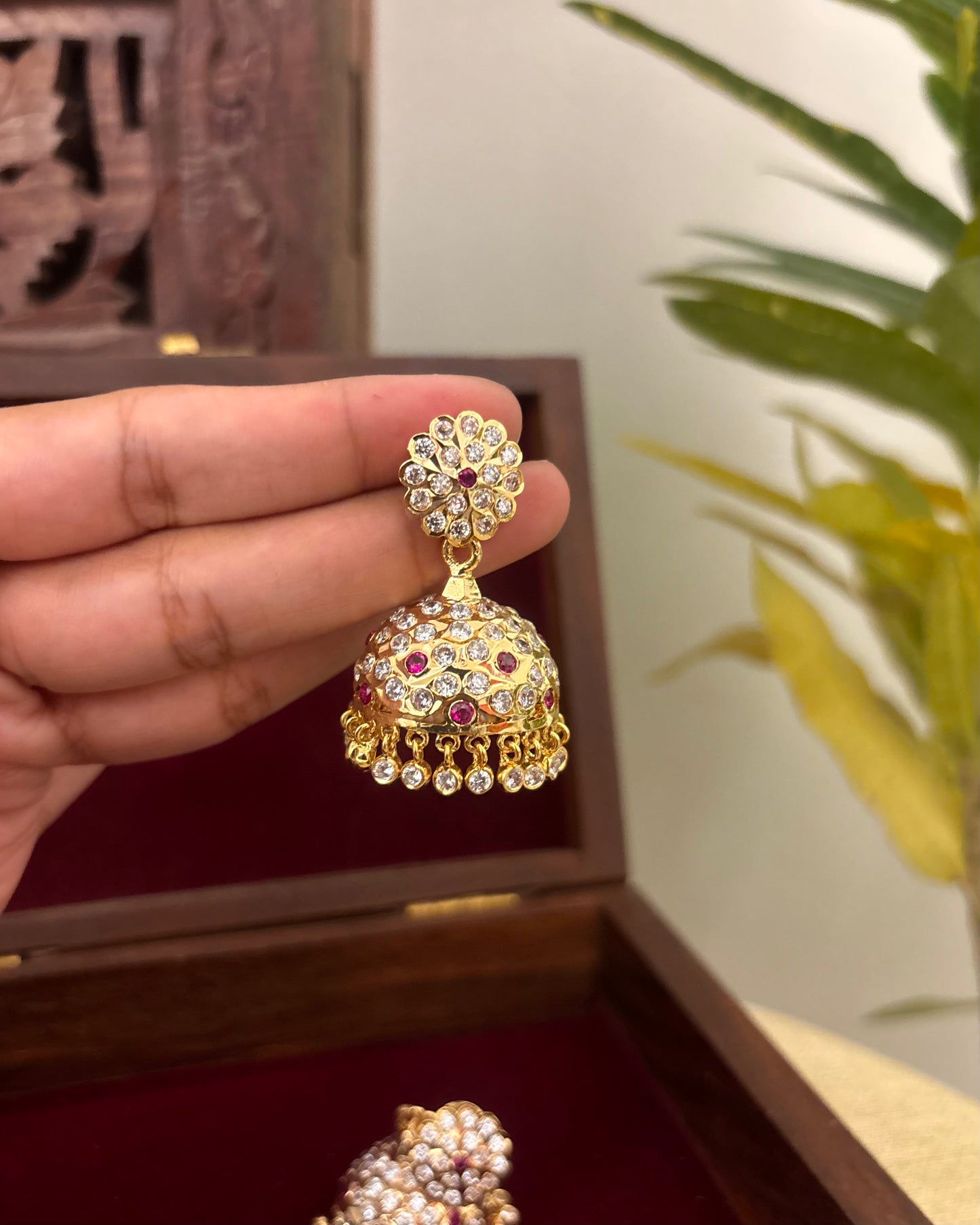 Vintage Impon Small Earrings – Classic Jhumkas | Ruby and White  | ER356