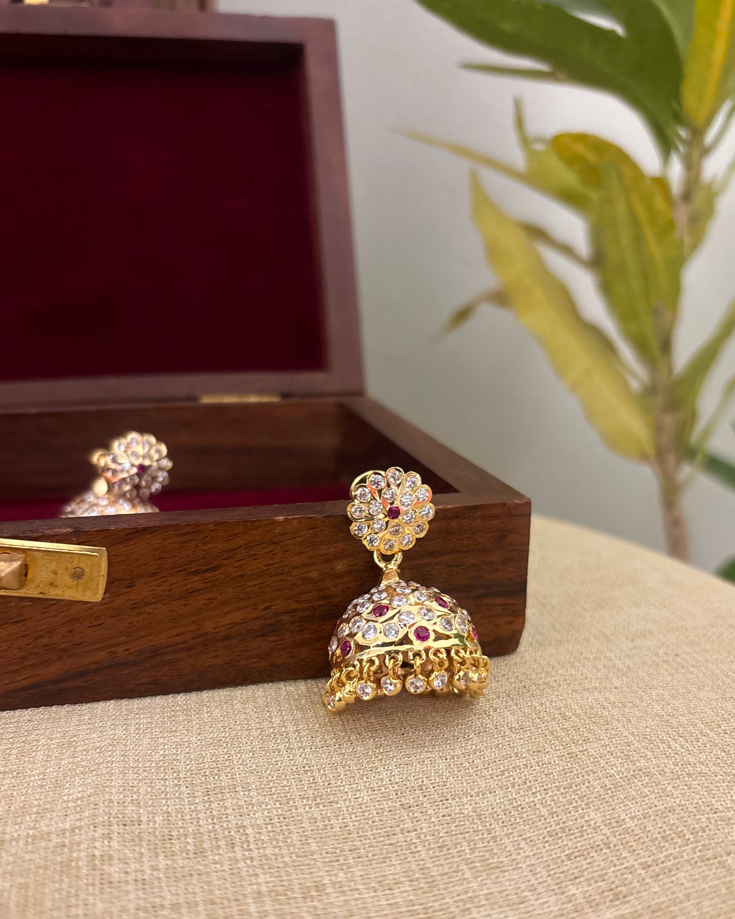 Vintage Impon Small Earrings – Classic Jhumkas | Ruby and White  | ER356