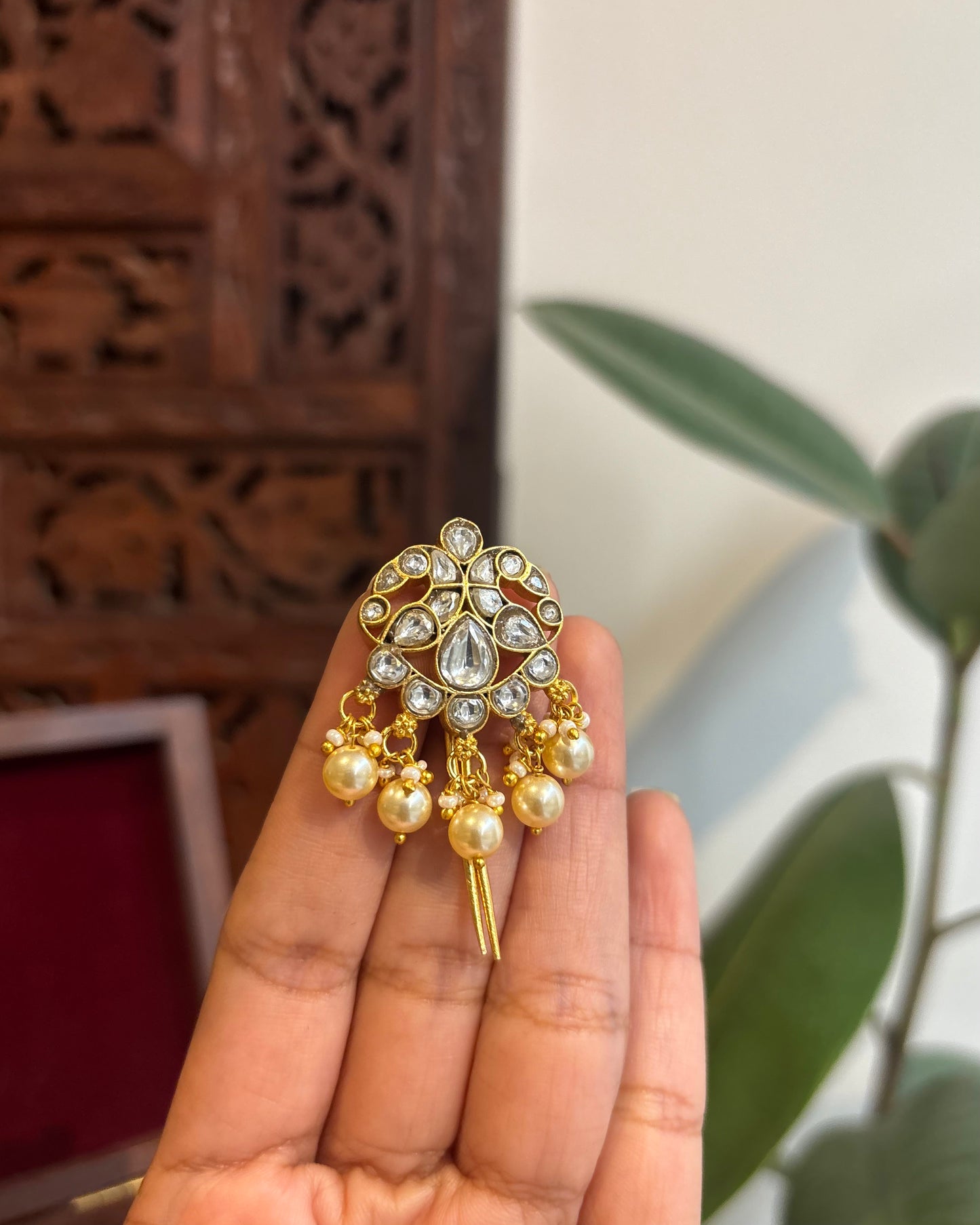 White Handcrafted Jadau Kundan Peacock Hair Pin | HA246