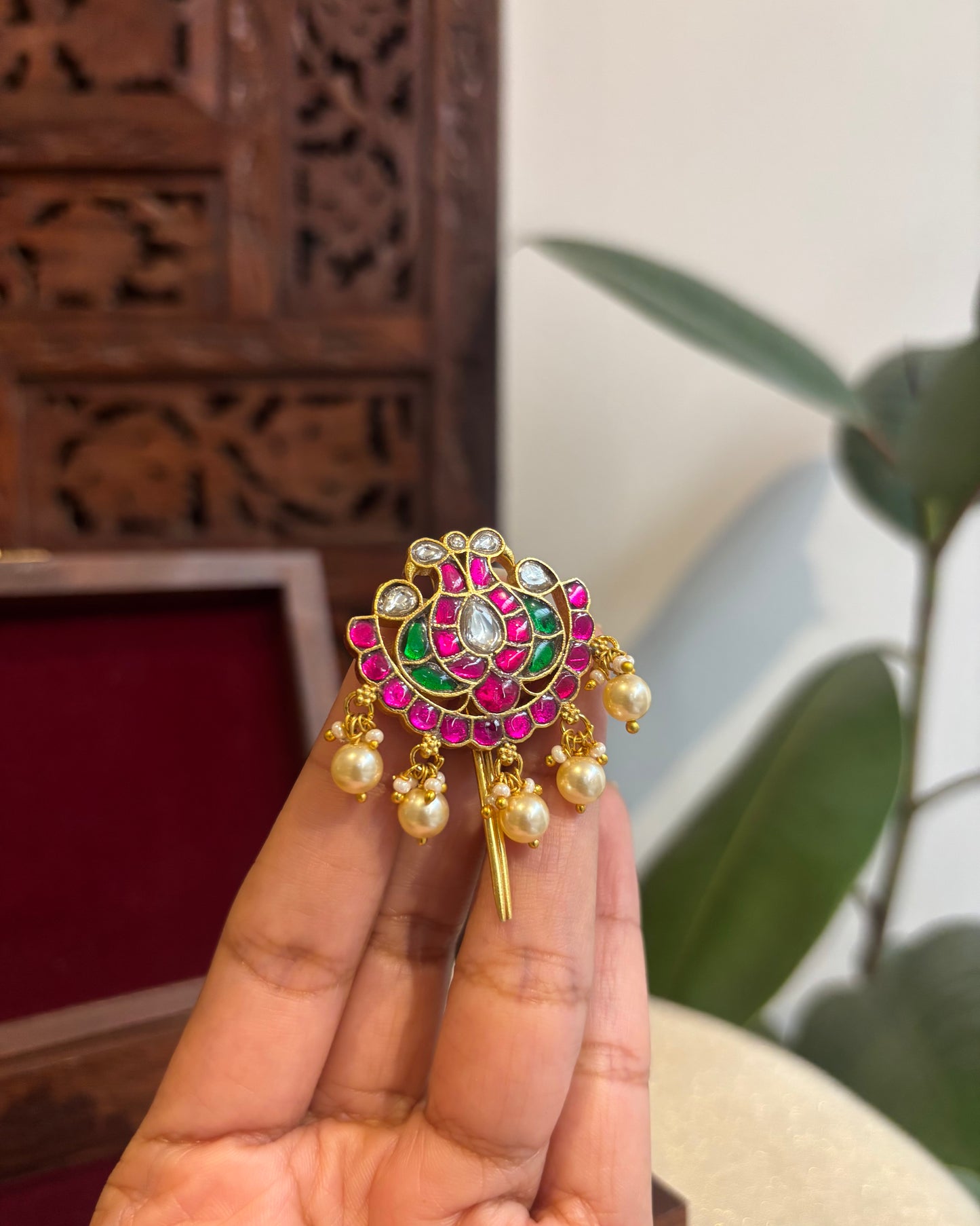 Multicolor Handcrafted Jadau Kundan Peacock Hair Pin | HA247