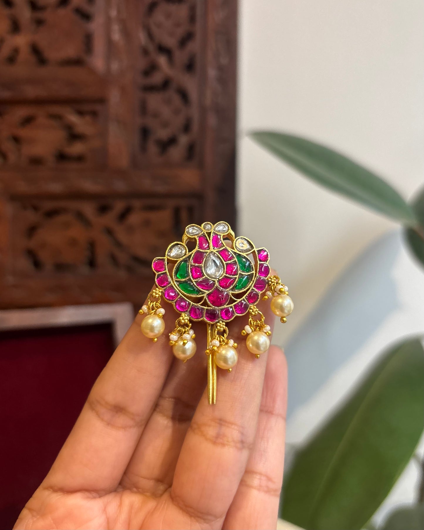 Multicolor Handcrafted Jadau Kundan Peacock Hair Pin | HA247