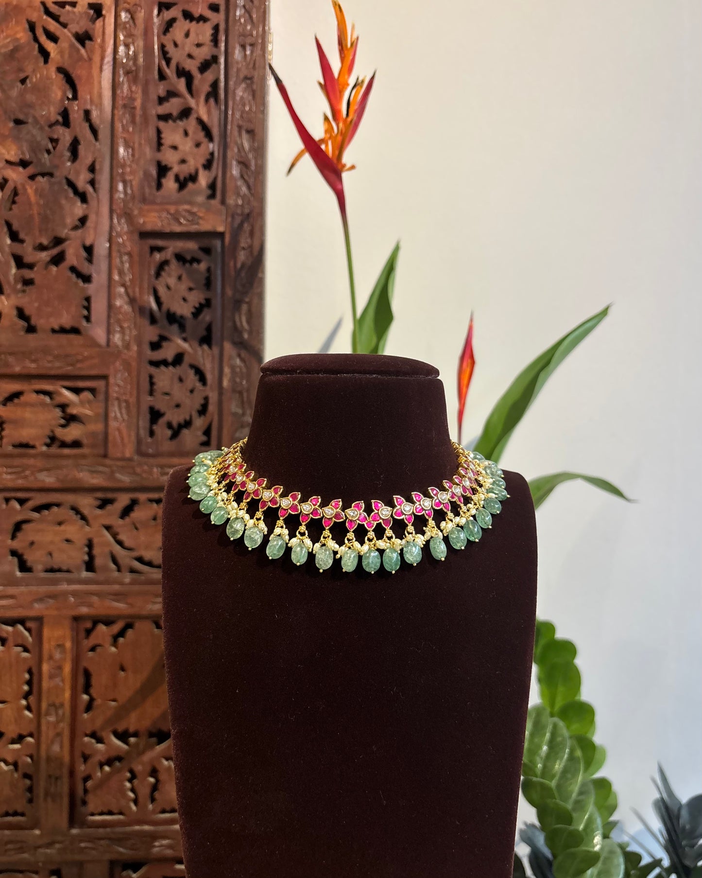 Pink White Kundan Choker Set with Earrings – Minimal Statement | NC190