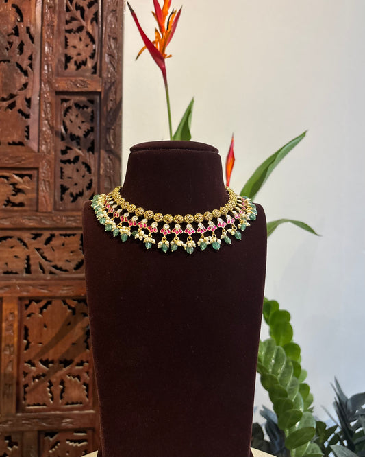 Pink White Lotus Kundan Choker Necklace – Minimal Statement | NC191
