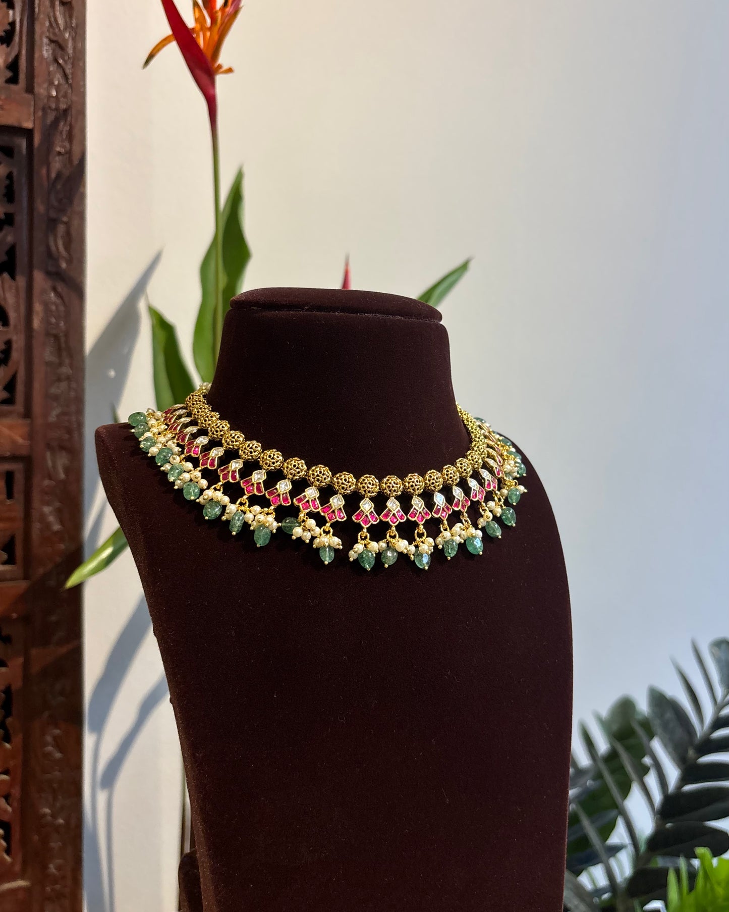 Pink White Lotus Kundan Choker Necklace – Minimal Statement | NC191