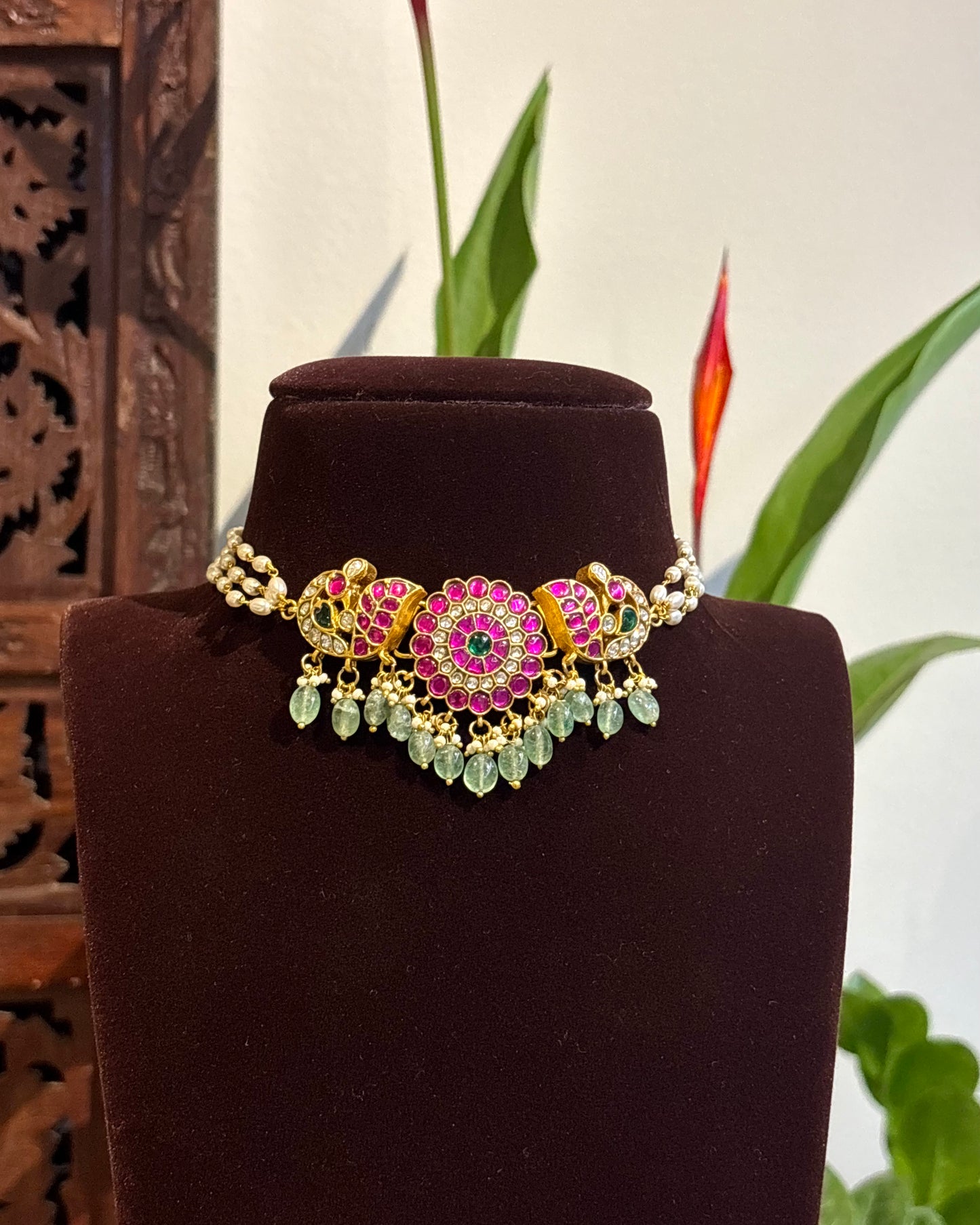 Jadau Kundan Peacock Necklace Set with Matching Earrings | NC193