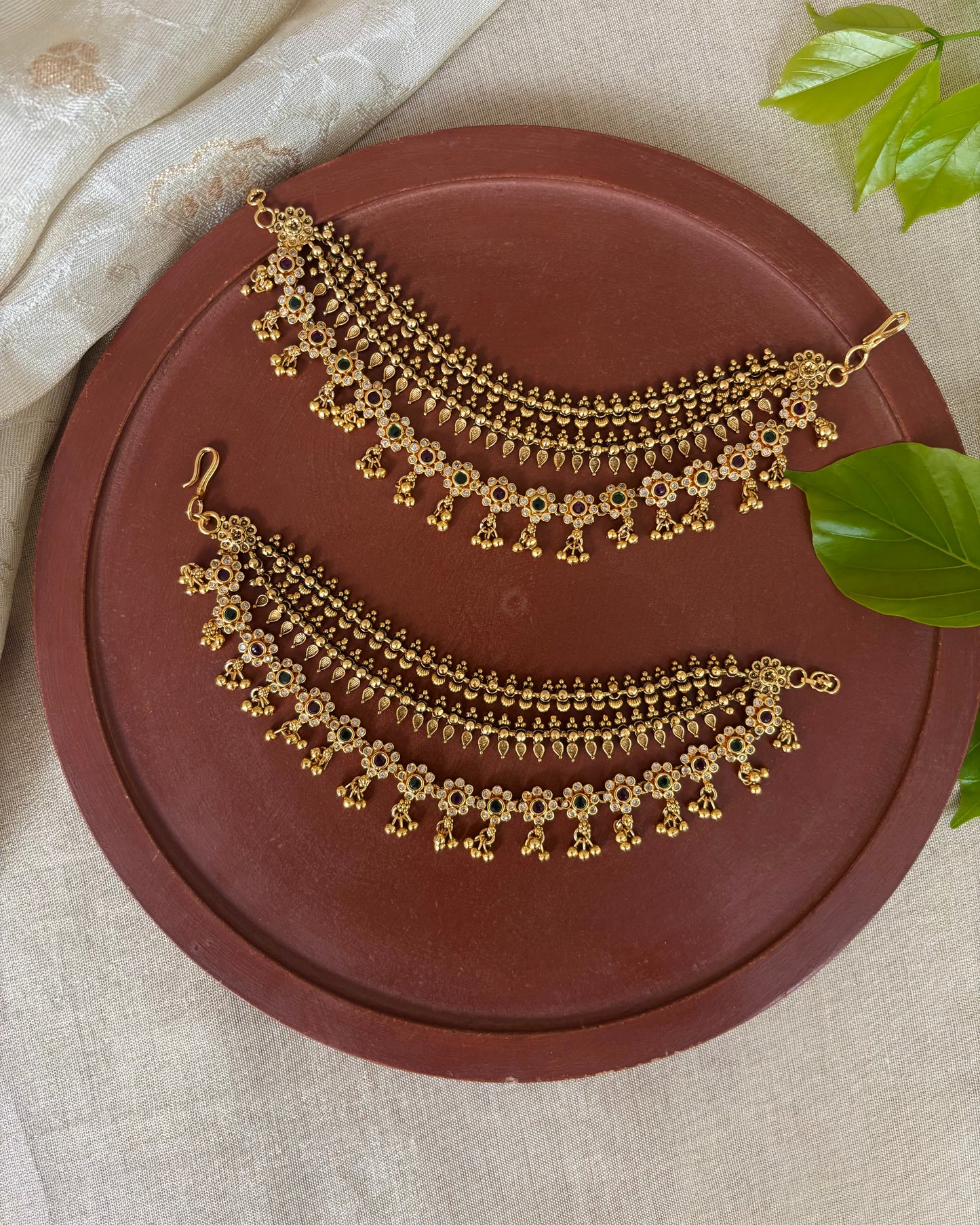 Gold Finish Pearl Three-Layer Ear Chain | EC159