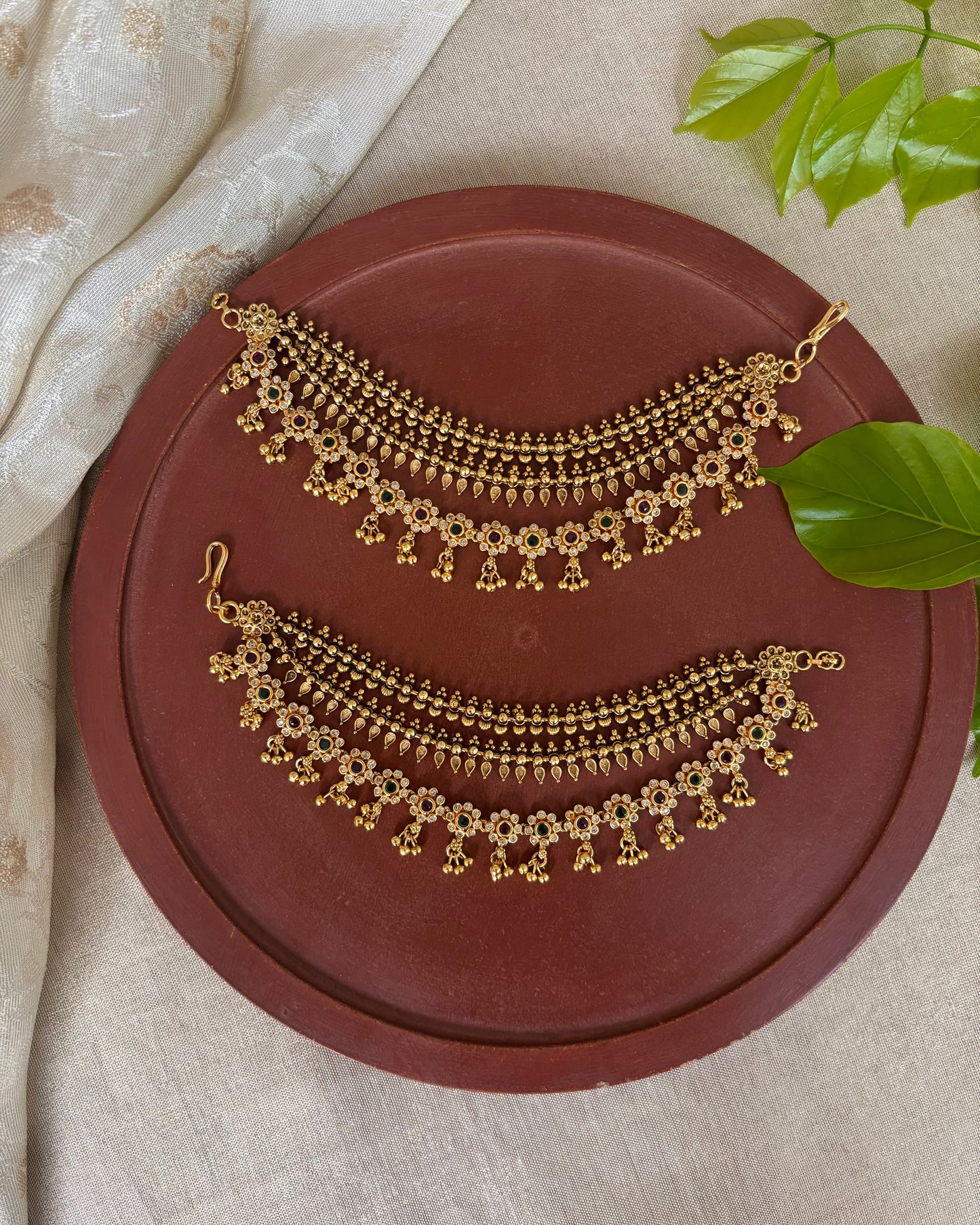 Gold Finish Pearl Three-Layer Ear Chain | EC159