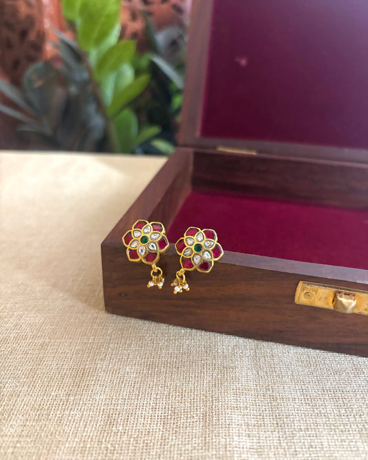 Multicolor Floral Gold-Finish Jadau Bugadi | ER157