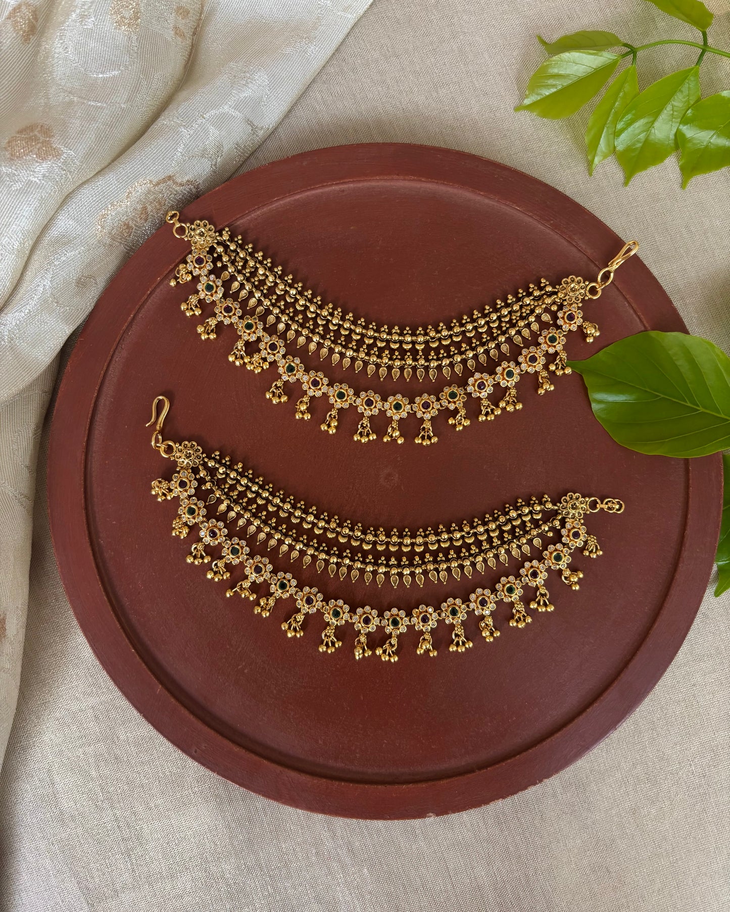 Gold Finish Pearl Three-Layer Ear Chain | EC159