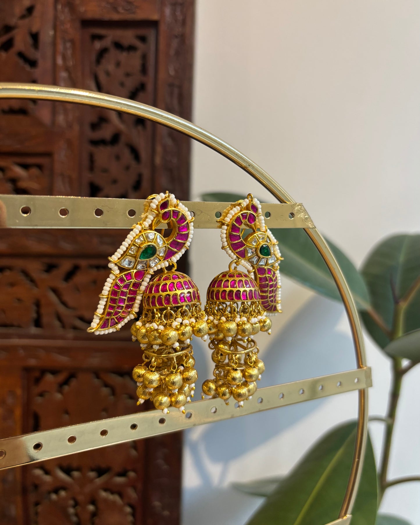 Handcrafted Peacock Jadau Kundan Jhumkas  – Statement Earrings | ER221