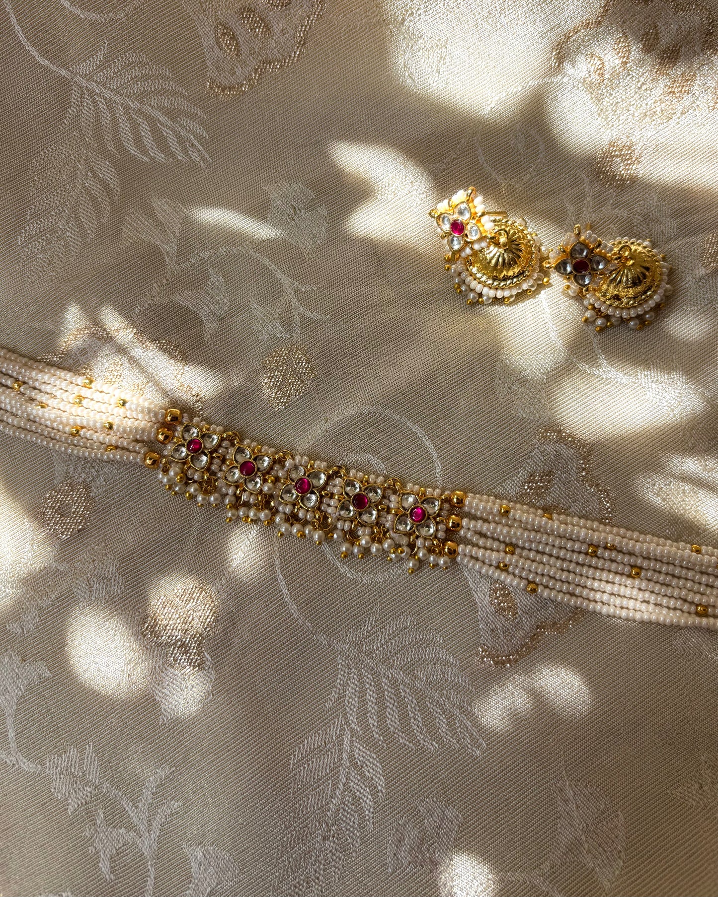 Minimal Lotus Pearl Choker Set – Graceful Elegance from Nirvya | NC049