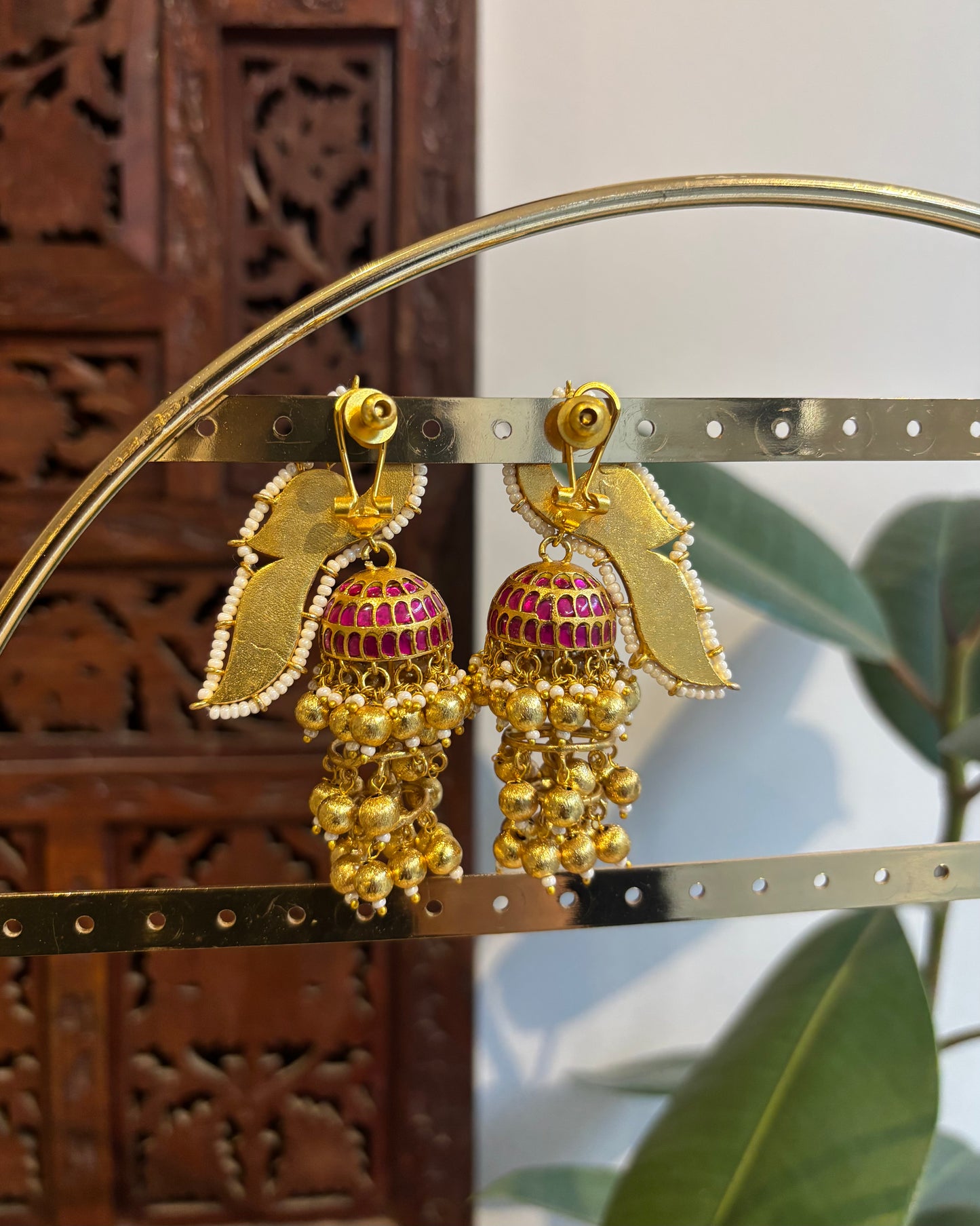 Handcrafted Peacock Jadau Kundan Jhumkas  – Statement Earrings | ER221