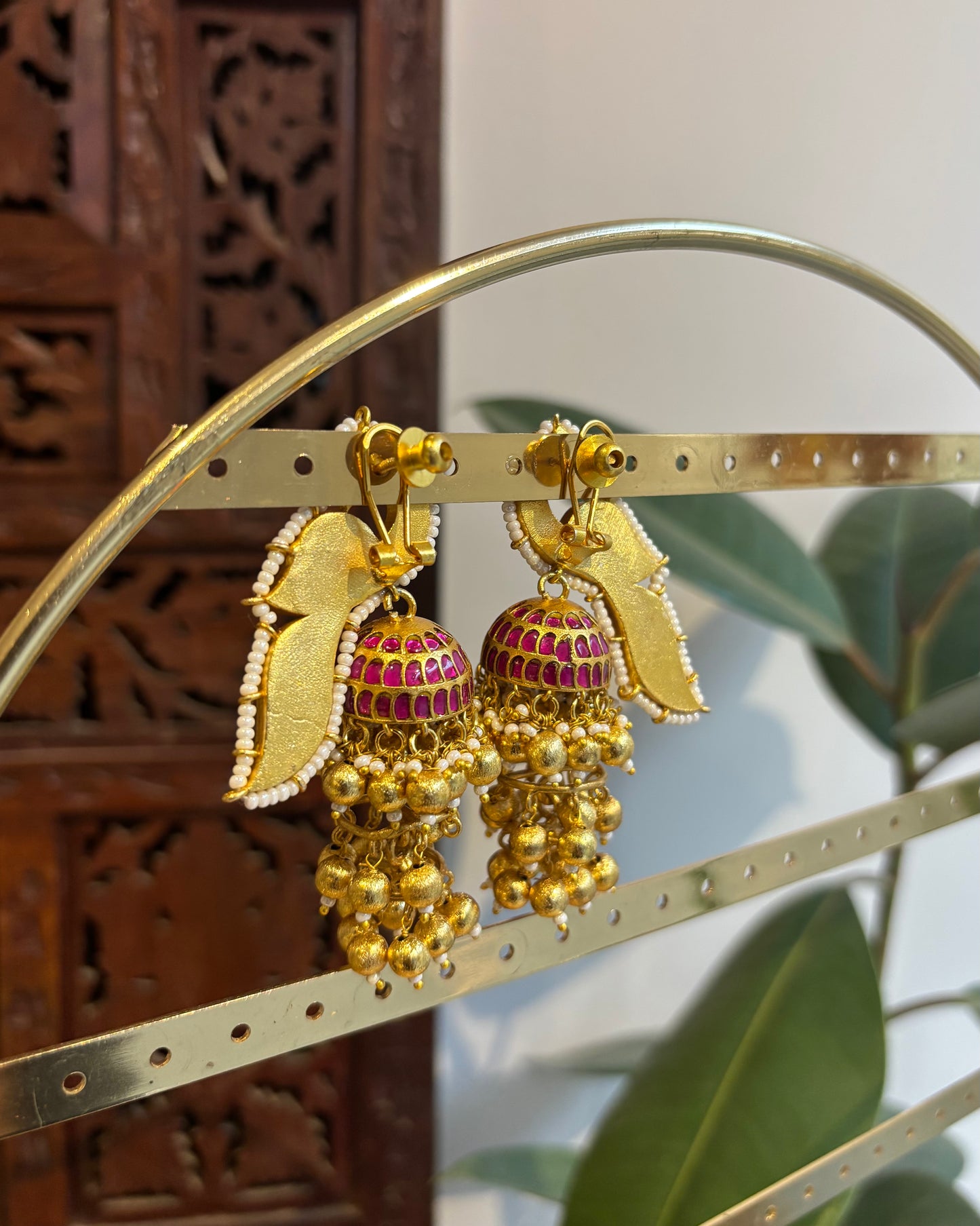 Handcrafted Peacock Jadau Kundan Jhumkas  – Statement Earrings | ER221